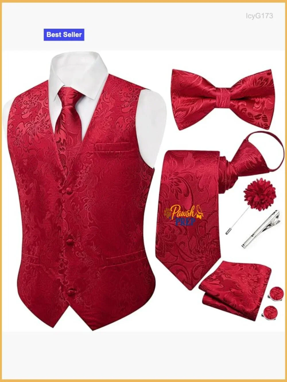 Men's Silk Polyester Vest Set with Tie Accessories for Formal Wear
